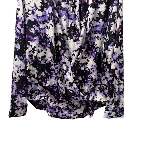 Apt. 9 Purple Black Floral Long Sleeve Faux Wrap Blouse Size L Top - Picture 5 of 12